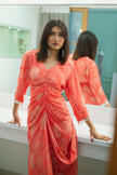 Coral Dress With Rouch Detail