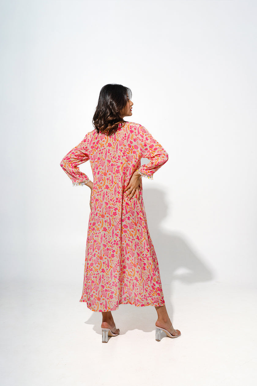 Floral Printed Dress with Rouch Detail