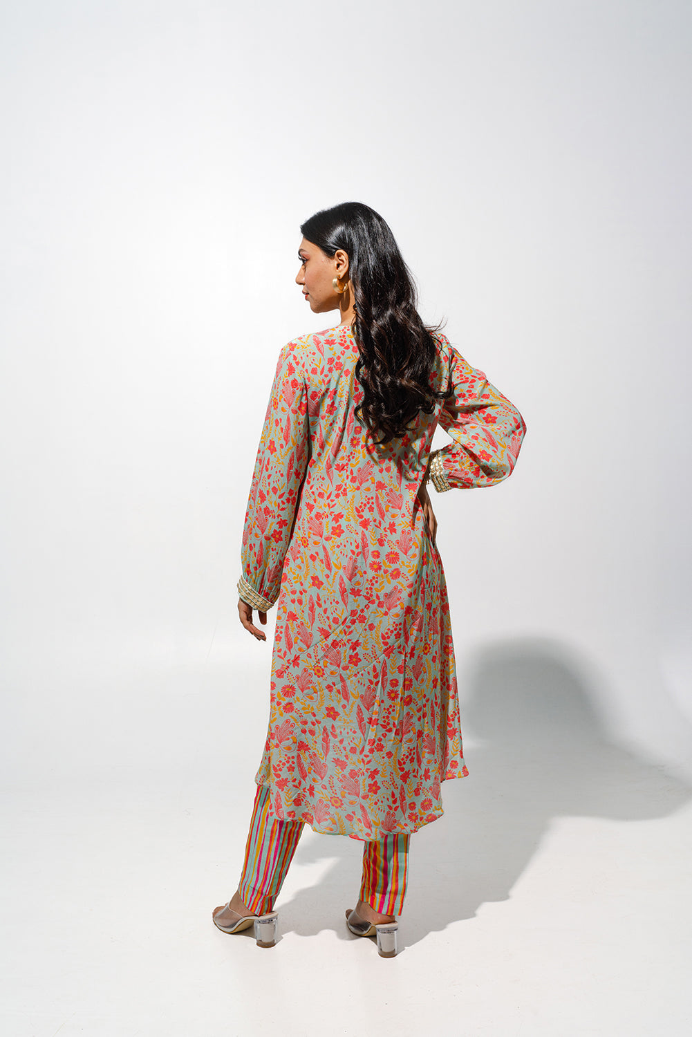 Mint Green Foral Printed Tunic Set