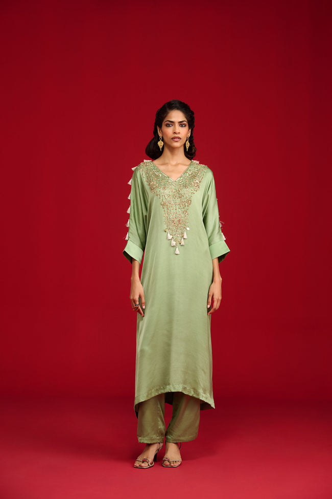 Sage Green Kaftan Kurta Set