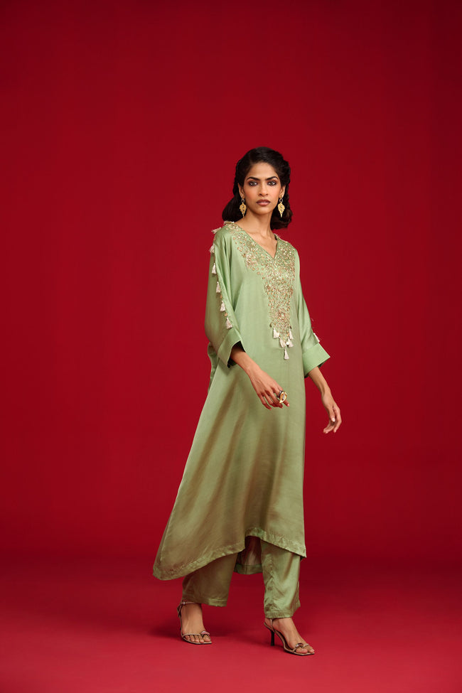 Sage Green Kaftan Kurta Set