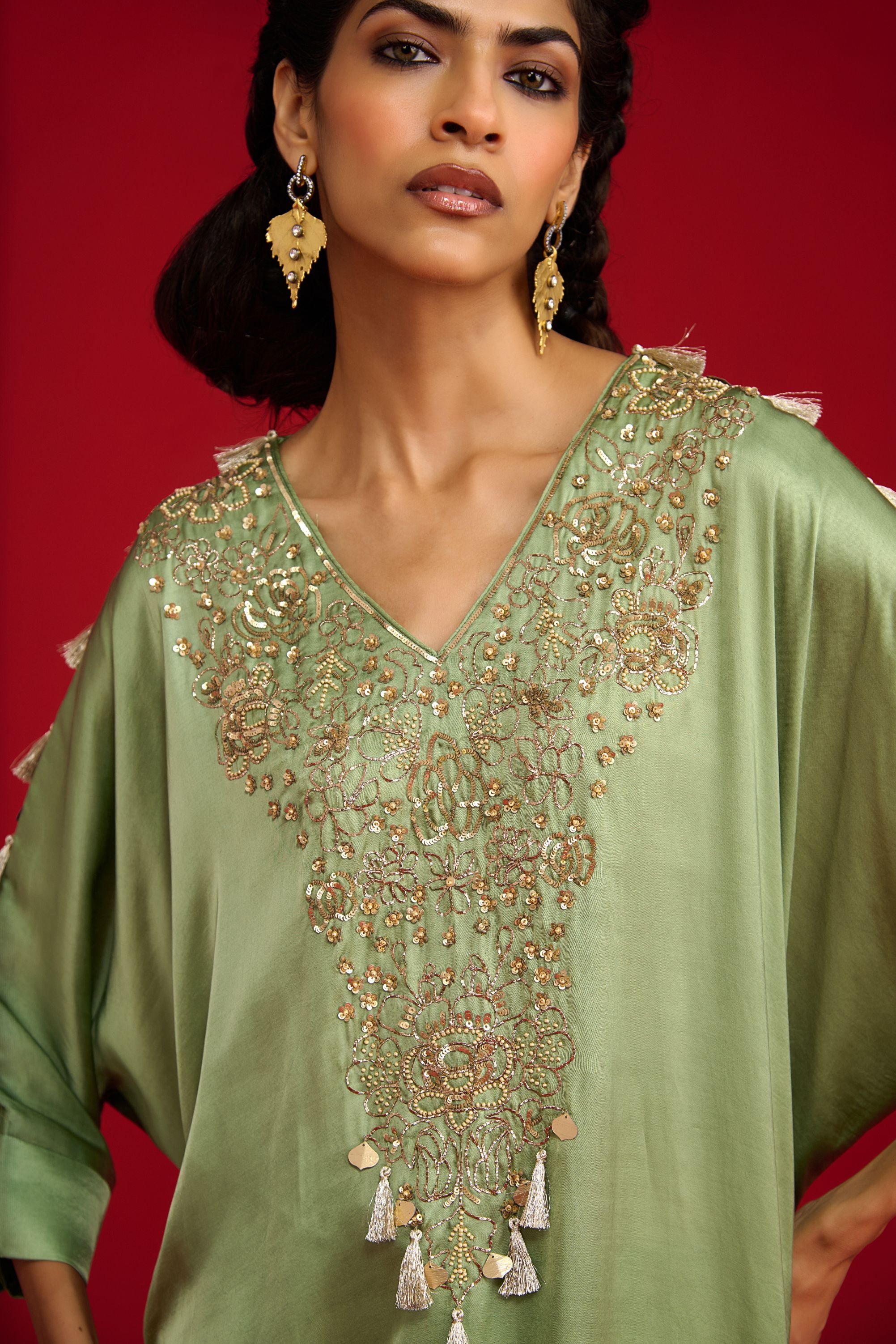 Sage Green Kaftan Kurta Set