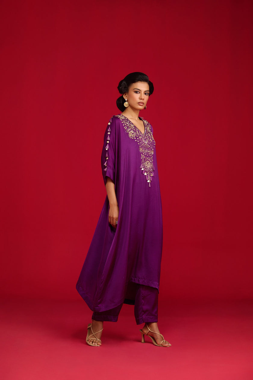 Purple Kaftan Style Kurta Set