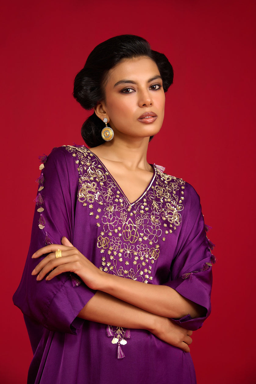 Purple Kaftan Style Kurta Set