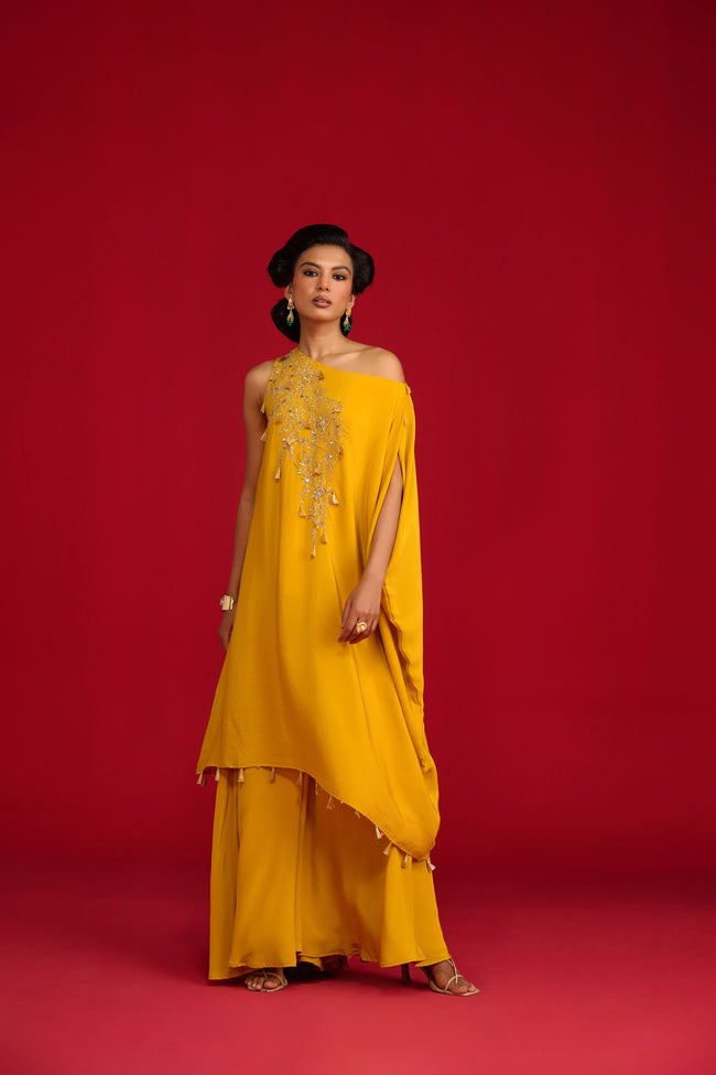 Mustard Yellow Offshoulder Kurta Set