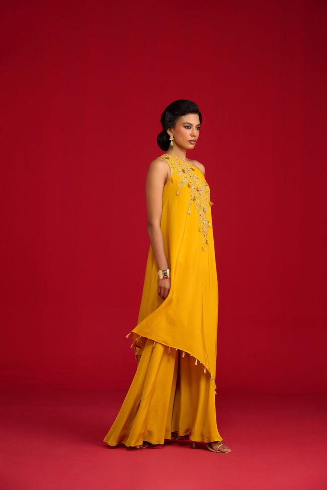 Mustard Yellow Offshoulder Kurta Set