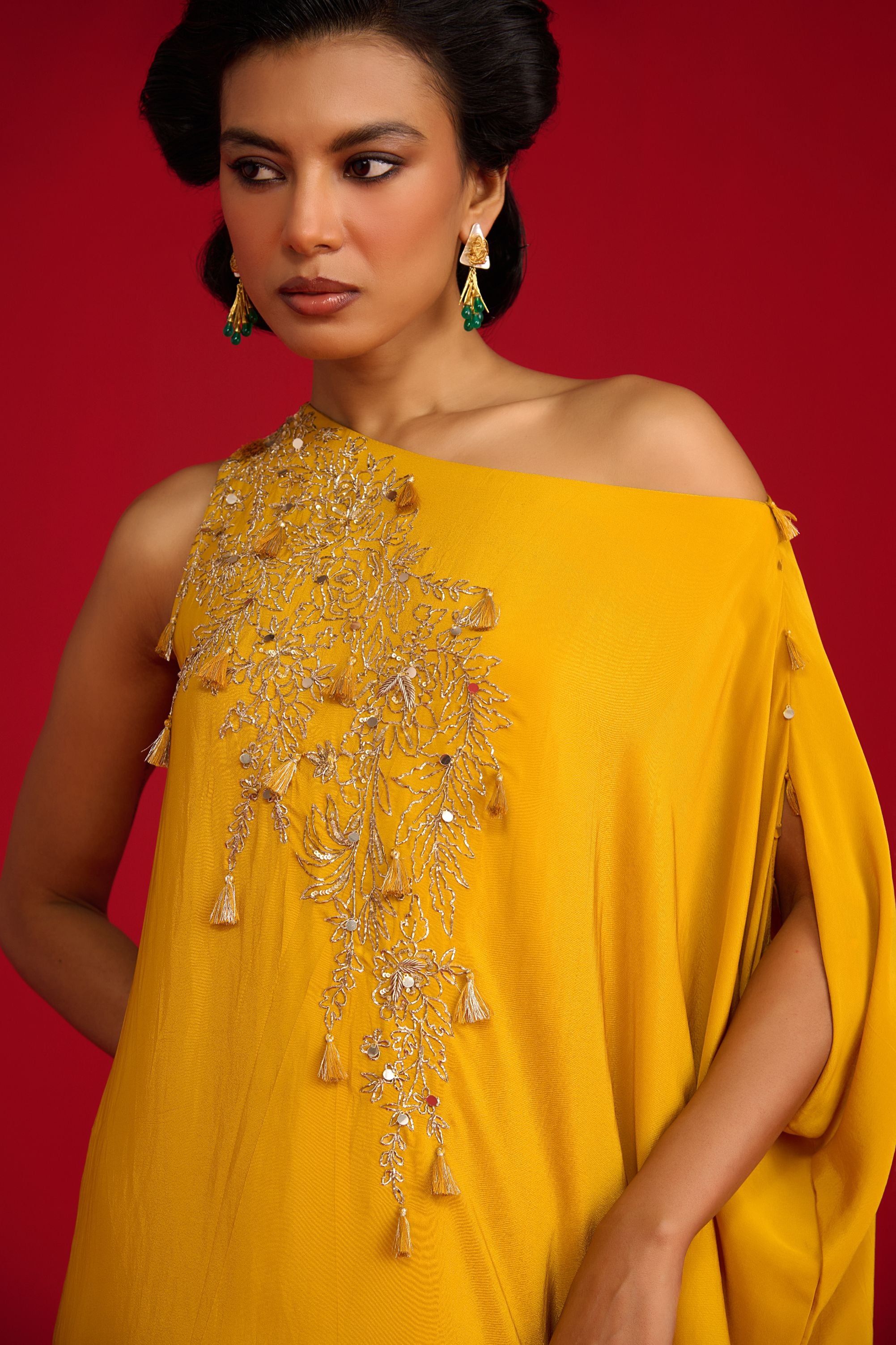 Mustard Yellow Offshoulder Kurta Set