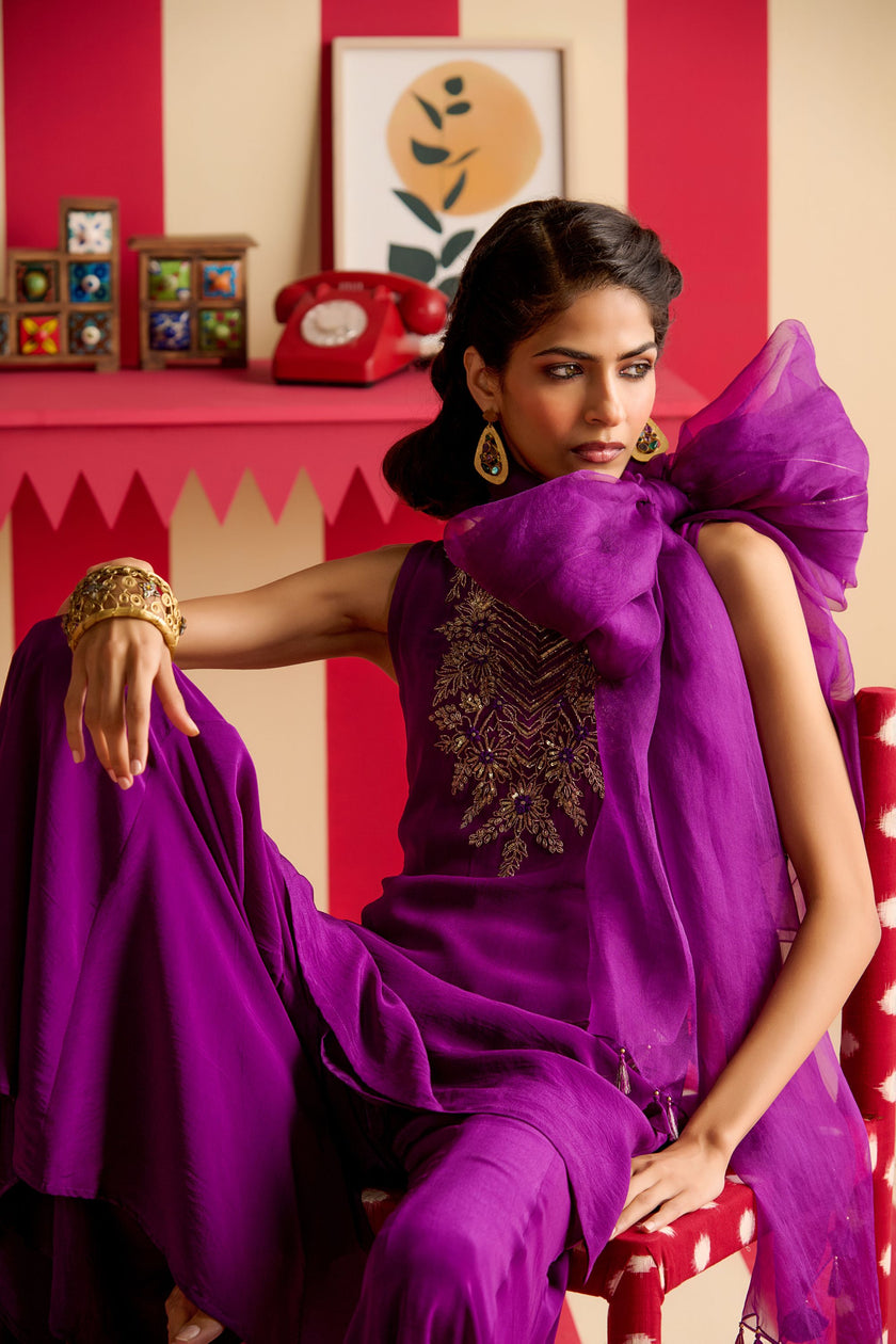 Purple Kurta Sharara Set