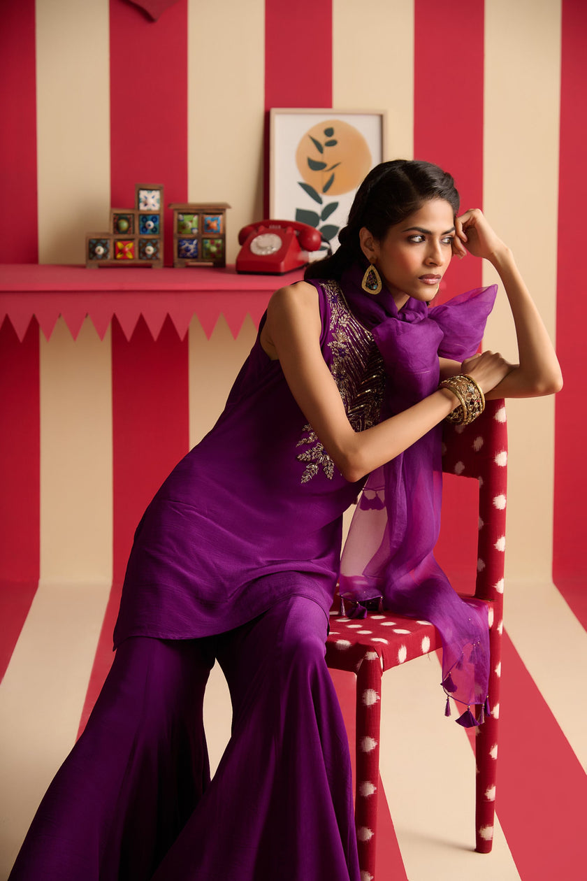 Purple Kurta Sharara Set