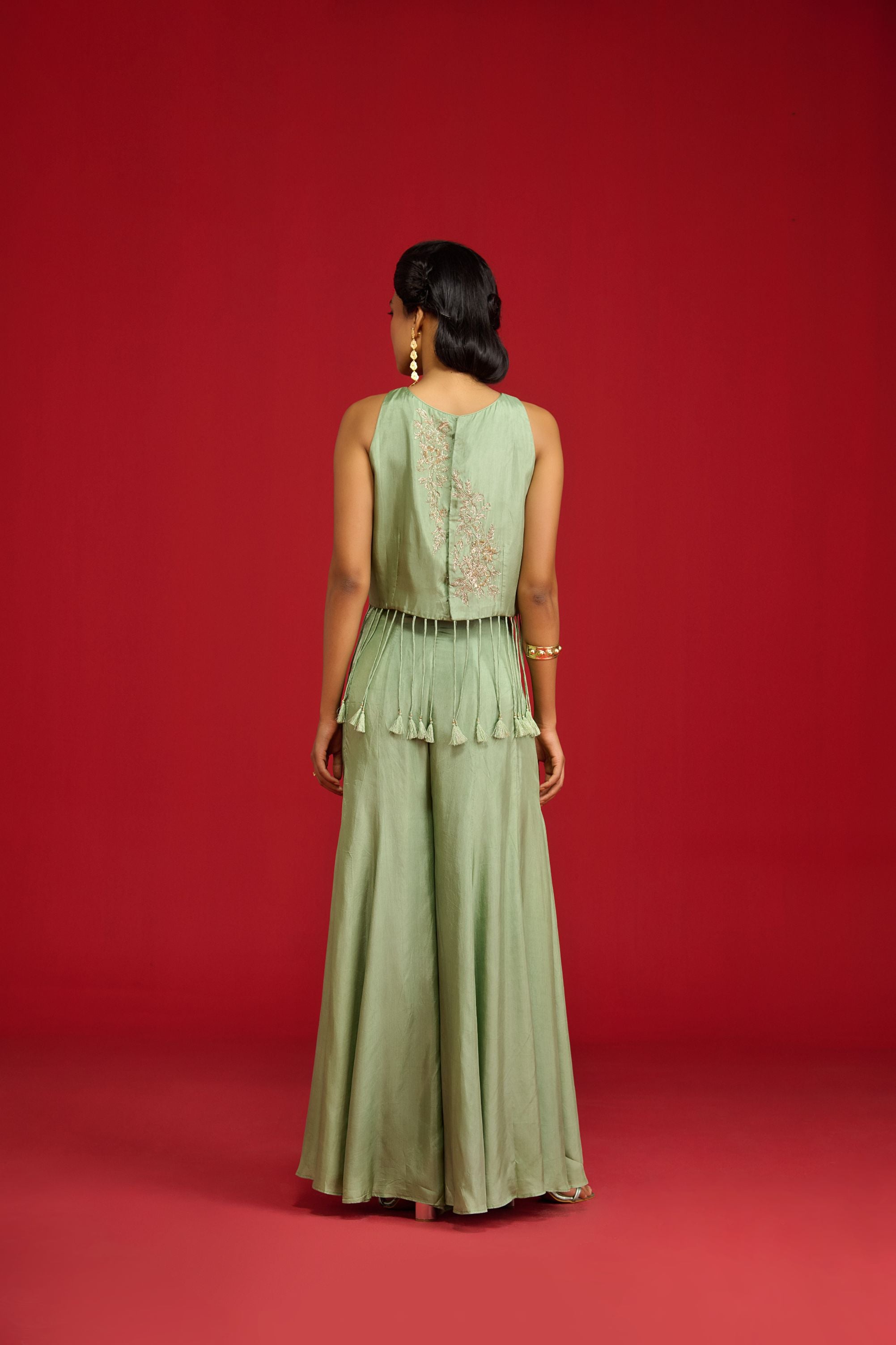 Sage Green Croped Top And Pants Set