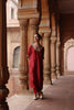 Red Printed and Hand Embroidered  Dupion Silk Kurta Set