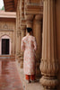 Cream Orange Printed and Hand Embroidered  Dupion Silk Kurta Set