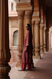 Red Printed and Hand Embroidered  Dupion Silk Kurta Set