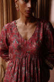 Red Printed and Hand Embroidered  Dupion Silk Kurta Set