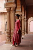 Red Printed Dupion Silk Kurta Set