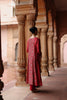 Red Printed Dupion Silk Kurta Set