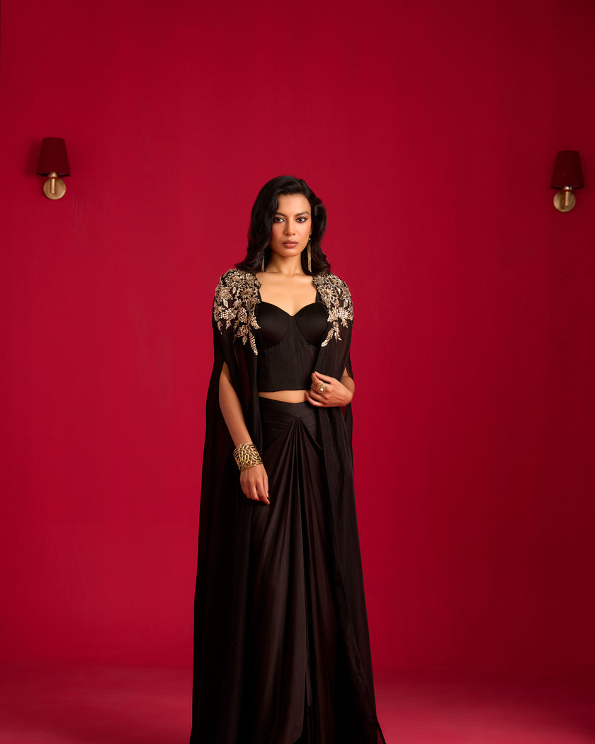 Black Drape Skirt and Cape Set