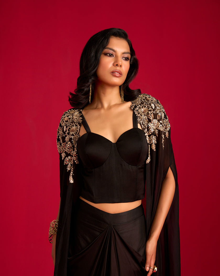Black Drape Skirt and Cape Set