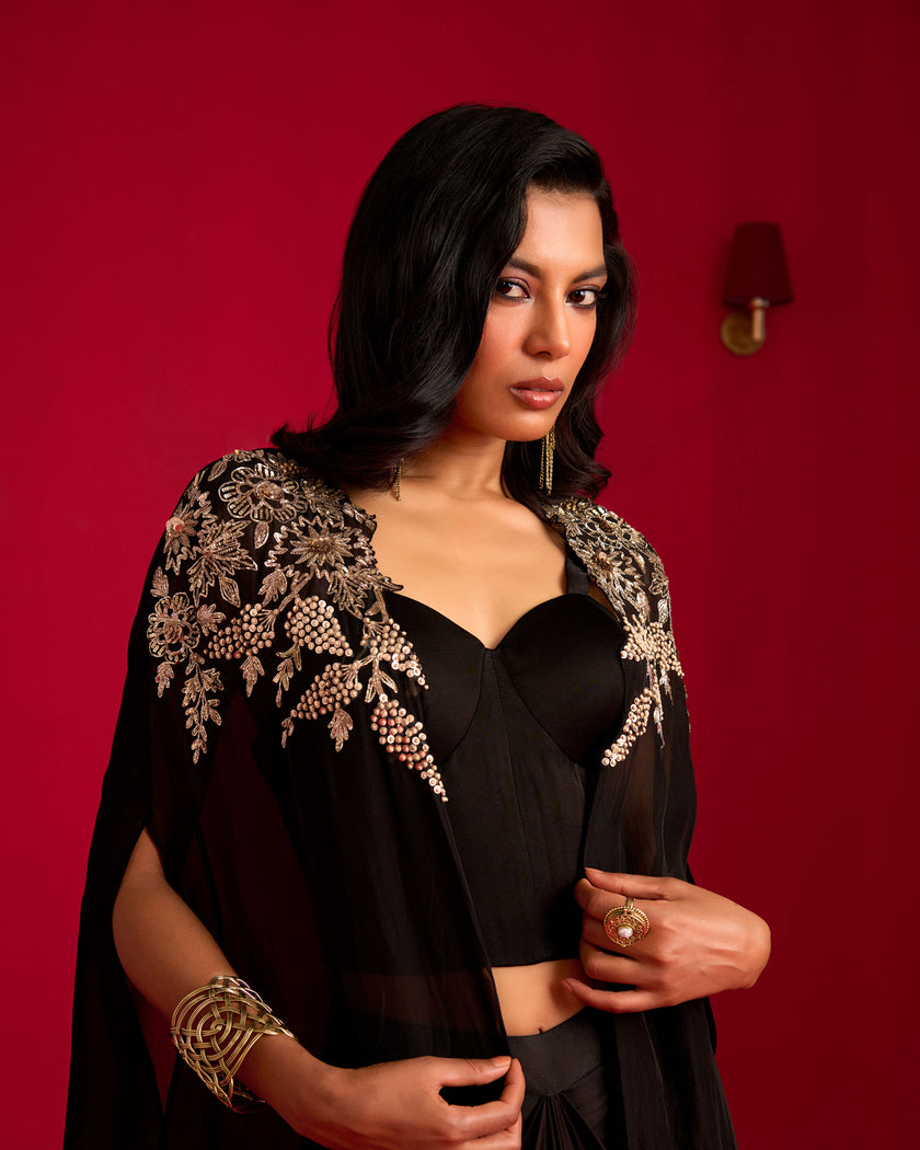 Black Drape Skirt and Cape Set