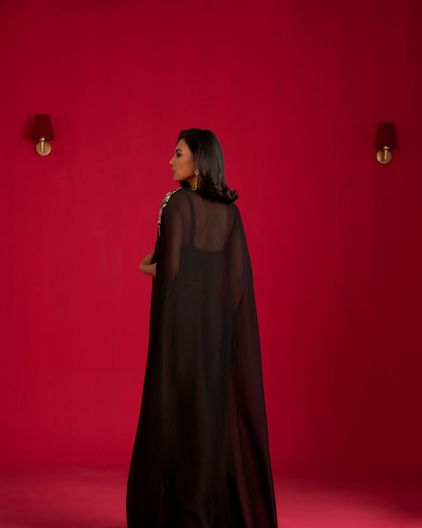 Black Drape Skirt and Cape Set