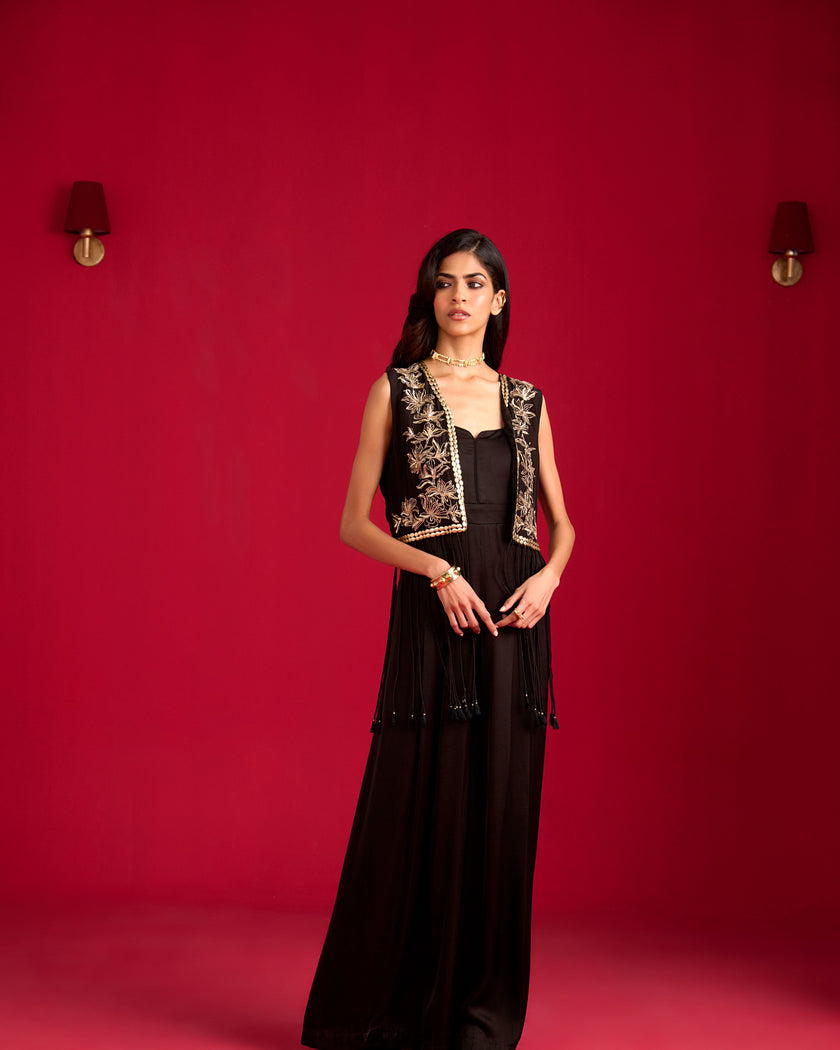 Black  jumpsuit and jacket set.