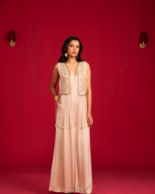 Champagne Jumpsuit And Jacket Set