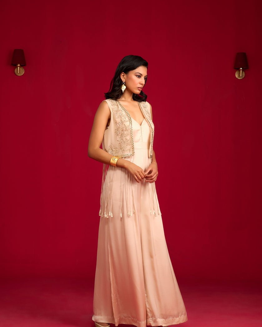 Champagne Jumpsuit And Jacket Set