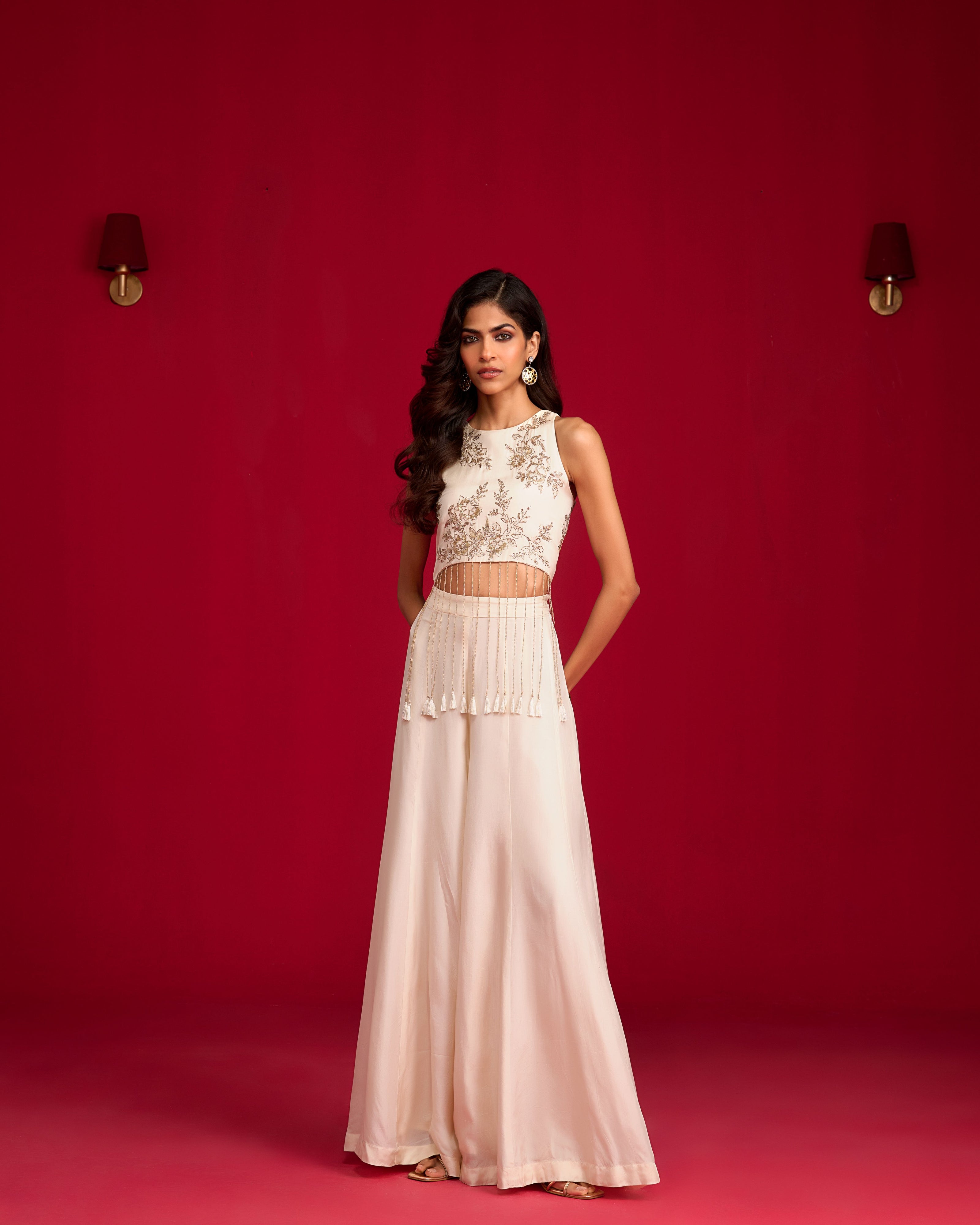 Ivory Crop Top And Palazzo Set