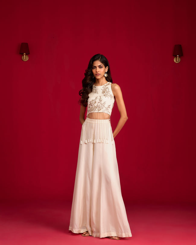 Ivory Crop Top And Palazzo Set
