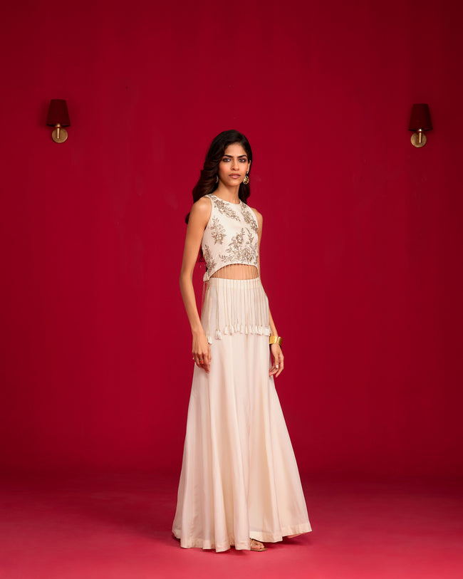 Ivory Crop Top And Palazzo Set