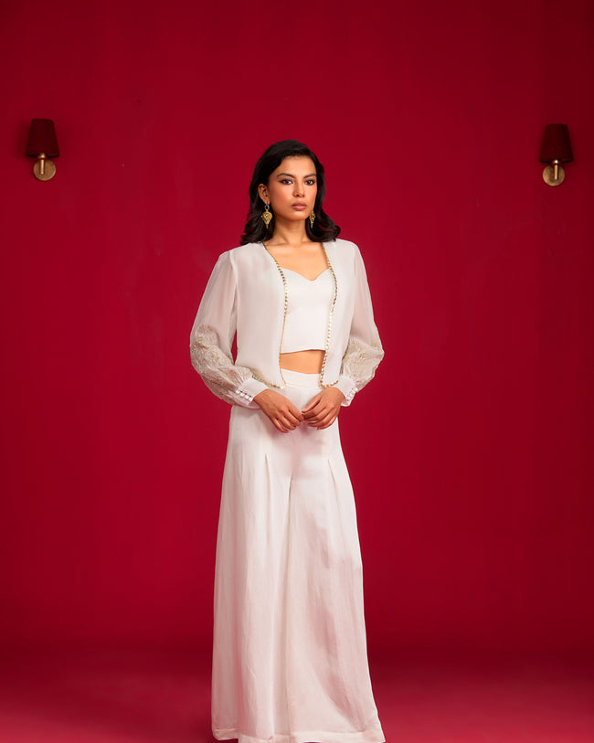 Ivory Corset Pants  With Jacket Set