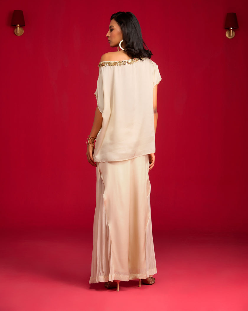 Champagne Off-shoulder Top And Tie-up Skirt Set