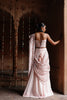 Pastel Pink Dupion Silk Printed Fusion Saree Set