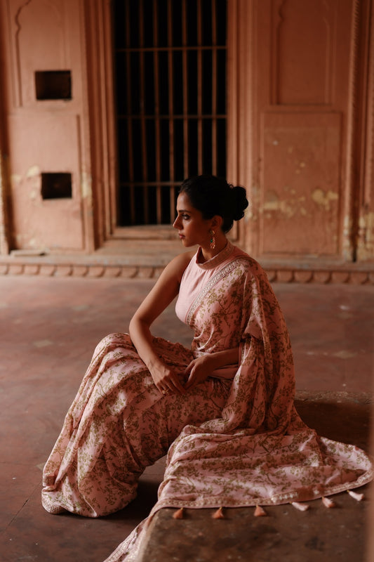 Pink  Dupion Silk Printed Saree