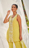 Lime Green hand embroidered Short kurta with Flare pants and Duppatta