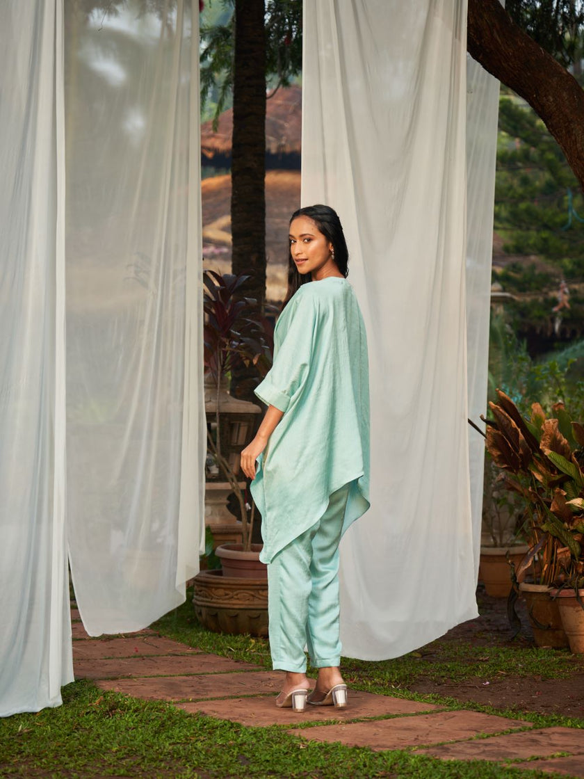 Turquoise Blue hand embroidered Co-ord Set