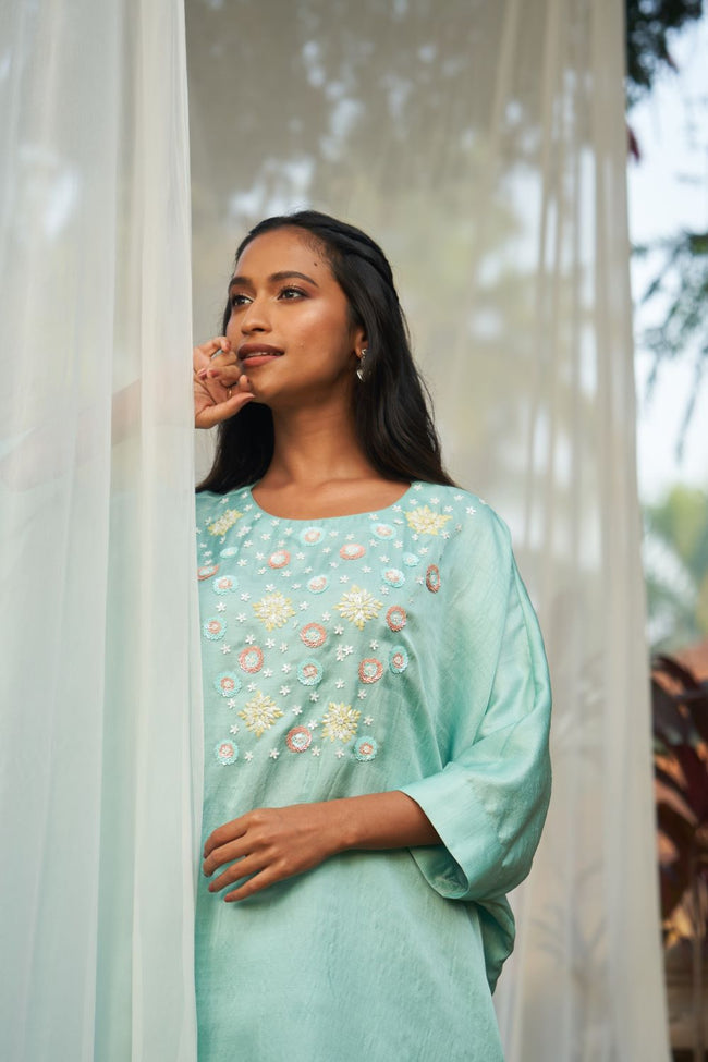 Turquoise Blue hand embroidered Co-ord Set