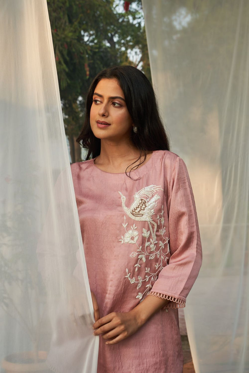 Onion Pink Hand Embroidered Co-ord Set