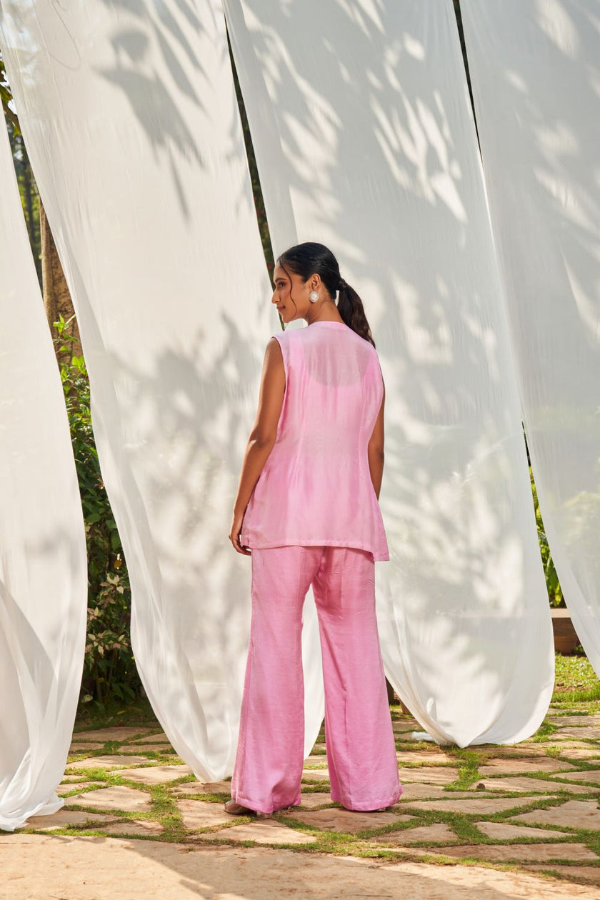 Pink hand embroidered Jacket Set