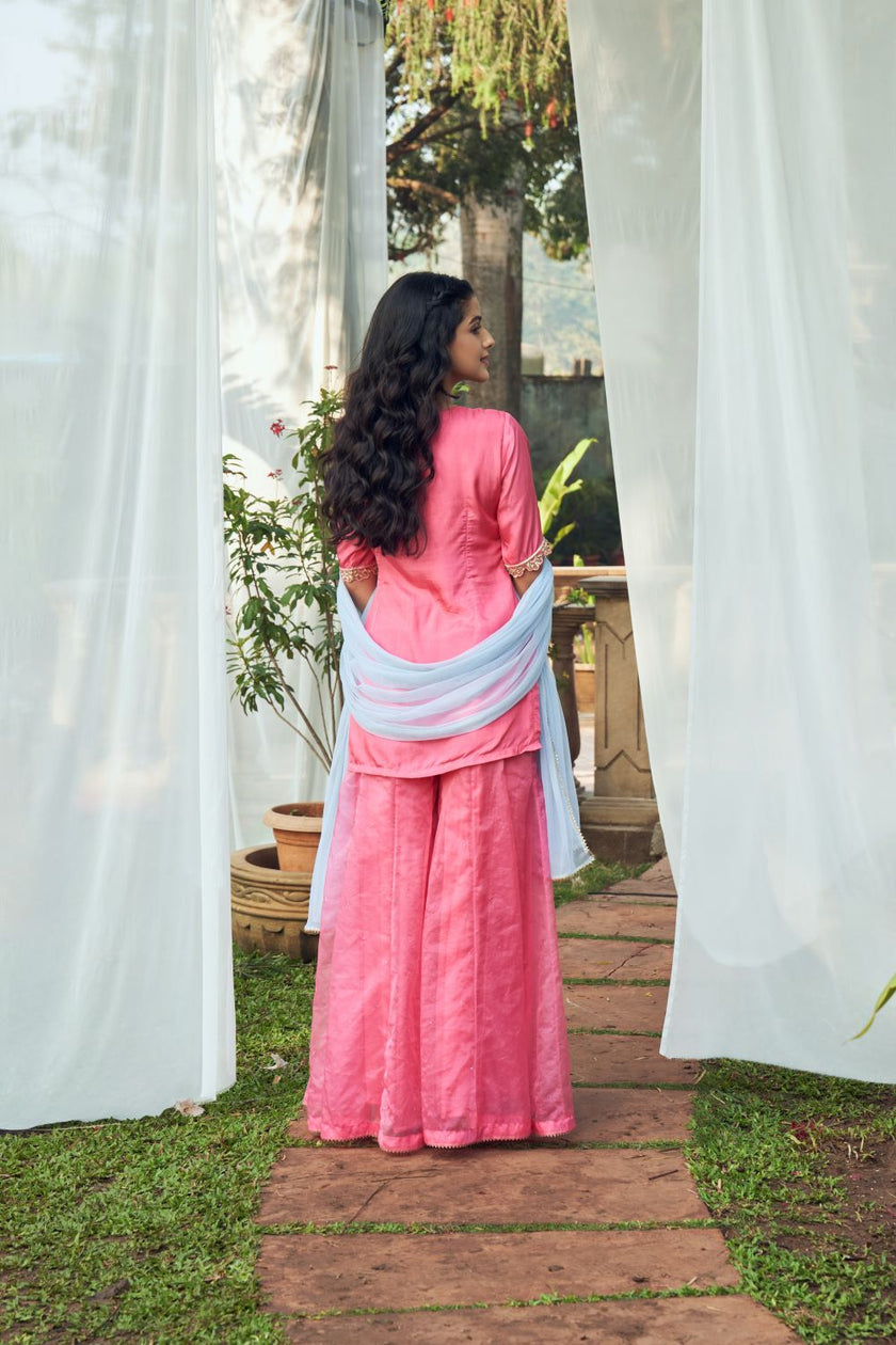 Pink Hand Embroidered Kurta Sharara SeT