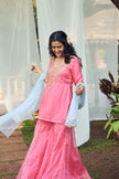 Pink Hand Embroidered Kurta Sharara SeT
