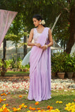 Lilac Pre-stitched Saree with hand embroidered blouse