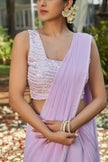 Lilac Pre-stitched Saree with hand embroidered blouse
