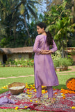 Purple Tissue Hand Embroidered Kurta Set