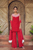 Red Crepe Hand Embroidered Short Kurti Set