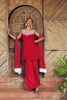 Red Crepe Hand Embroidered Short Kurti Set