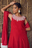 Red Crepe Hand Embroidered Short Kurti Set