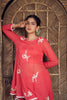 Tomato red Hand embroidered georgette kurta with blouse and pant Set