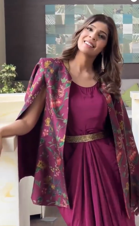 Mallika Singhania in Purple Silk Embroidered Fusion Wear